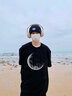 真维斯（Jeanswest）冰丝中袖男2025夏季简约印花宽松冰感速干短袖T恤男士大码上衣服 黑色（线描月亮） 2XL (185) (体重155-180斤) 实拍图