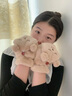 云见森知 手套女冬天可爱毛绒手套韩版潮冬季加绒加厚保暖手套学生半指眯眼熊手套 眯眼熊手套-卡其色 实拍图