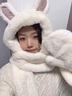 彩卡莹兔子耳朵帽子围巾女冬手套一体女秋冬季小熊三件套可爱毛绒围脖帽 兔子耳朵三件套-白色 实拍图