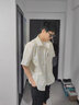 主意范（ZHUYIFAN）胖子超大码休闲衬衫男士短袖夏季宽松大码冰丝学生外套衬衣套装 白色 XL (175) 125-145斤 实拍图