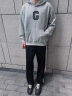 POUM休闲裤男春夏季宽松侧边条纹直筒阔腿裤子港风高街痞帅卫运动长裤 SPH-K13黑色【常规】 XL 实拍图