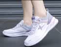 特步女鞋夏季新款皮面防水运动鞋女轻便增高休闲鞋软底透气跑步鞋 白紫兰 40 实拍图