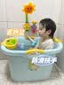 奔麦婴儿洗澡盆儿童洗澡桶圆形宝宝泡澡桶浴桶可坐加厚塑料沐浴盆家用 加大号【感温款+花洒+转转乐】蓝 实拍图