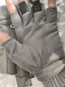 欧鹿雅顿麂皮绒手套男冬半指露指无指保暖加绒加厚学生写字打字情侣手套女 半指加厚长绒灰色 实拍图