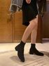 达芙妮加绒短靴女2025冬季新款气质绒面时装靴百搭粗跟法式瘦瘦靴女靴 黑色加绒 36 实拍图