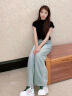 狄德拉小码真皮内增高小白鞋女2025春秋款厚底小个子百搭休闲运动松糕鞋 9cm白绿 (牛皮) 35 (225mm) 标准码 实拍图