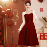 以欧（YIOU）敬酒服新娘酒红色小个子结婚礼服订婚连衣裙长袖平时可穿回门6002 酒红色 S（建议85-103斤） 晒单实拍图