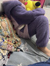 多妙屋儿童睡衣秋冬女童珊瑚绒套装法兰绒亲子家居服 99090紫色 150cm  实拍图
