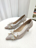 ZHR送女友高跟鞋女细跟尖头气质浅口单鞋女蝴蝶结婚鞋 Y716 银色 37 实拍图