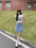 红蜻蜓半身裙2025年新款夏季女装高腰a字牛仔短裙女防走光辣妹包臀裙裤 浅蓝色【有内衬】 L 实拍图
