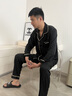 浪莎生日礼物送男友黑色三件套睡衣男士冰丝秋季高端字母大码家居服 长意黑【长 袖长裤】 L 男 (建议穿着体重110-140斤) 实拍图
