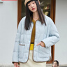 坦博尔羽绒服女短款翻领韩版宽松女士灯芯绒外套TD236266 海盐蓝 165  实拍图