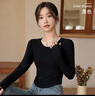 浪莎圆领长袖t恤女早秋修身显瘦洋气鱼骨身打底衫内搭外穿短款上衣 实拍图