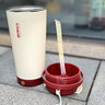 BEMEGA保温杯女士高颜值2026新款泡茶杯电动搅拌杯咖啡杯随行吸管水杯子 复古红（一盖三饮+3秒速拌） 实拍图
