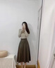 欧贝汐皮裙半身裙女2025春秋冬季新款高腰中长款复古伞裙a字裙 卡其色 M 实拍图