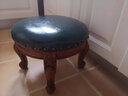 乐满庭美式实木小圆凳客厅泡茶凳子 复古茶几凳雕花小凳子皮凳圆形矮凳 不旋转深蓝色 实拍图