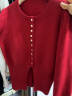 三彩2023冬季新款圆领灯笼袖套头短款针织衫毛衣设计感女 红色 155/80A/S 晒单实拍图