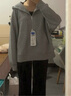 初棉宽松连帽空气层卫衣 麻灰 S 实拍图