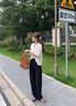 灿图冰丝西装休闲裤女春夏季薄款高级感宽松遮胯小个子阔腿直筒长裤子 西裤黑色 M （建议90斤到110斤） 实拍图