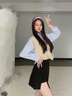萝美酱春秋半身裙女包臀裙裤胖mm新款短裙高腰显瘦不规则开叉a字裙宽松 黑色 M 【建议90-100斤】 实拍图
