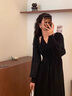 妮缕 针织连衣裙女秋冬季新款内搭挂脖V领毛衣裙小个子打底性感长裙子 黑色 均码（80-130斤） 实拍图