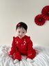 初缘鹿女宝宝婴儿衣服夏季红色连体衣唐装公主一周岁礼服抓周百岁宴套装 花开富贵长款分体2件套 80 实拍图