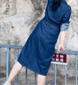 Olrain【版型升级】欧芮儿收腰牛仔连衣裙女装气质通勤裙子 普鲁士蓝 L 实拍图