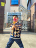 齐齐熊（ciciibear）[纯棉]拜年服男童开衫毛衣红色宝宝新年开衫儿童针织衫亲子装 藏青色【开衫-纯棉】 120 实拍图