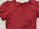 茵曼2024夏季新款法式方领套头泡泡袖修身气质显瘦棉质T恤女 复古红-K18226298 XL 实拍图
