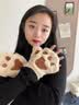 蓓沐格手套女可爱猫爪冬季保暖加绒加厚冬天摩托车骑行毛绒半指全指棉冬 【米白色】猫爪半指手套 加厚绒面内里（带绳子） 实拍图