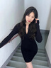 皮尔卡丹黑色性感辣妹纯欲连衣裙子女2025春秋新款显瘦收腰长袖包臀后妈裙 黑色【连衣裙女夏/垂坠感连衣裙 M 45/55kg 实拍图