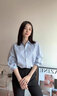 ELLE白色设计感V领衬衫女2026春装新款宽松通勤职业装轻奢气质上衣 浅蓝 XL 实拍图