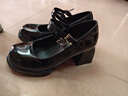旻胜玛丽珍高跟鞋女厚底皮鞋圆头增高粗跟松糕高跟鞋复古粗跟日韩制服 黑色 7cm 【38码】 实拍图