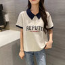 polo衫短袖t恤女2025新款夏季宽松港风设计感小众正肩翻领上衣服 藏青拼白灰色 S （80-95斤） 实拍图