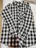 横行道2026新款方格衬衫薄款格子外套女士休闲长袖衬衣宽松上衣 黑色 M 实拍图