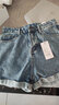 红蜻蜓牛仔短裤女新款2025年夏季高腰外穿宽松女装阔腿a字女士夏装热裤 蓝色 L 实拍图
