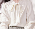 香影（xiangying）雪纺衬衫女长袖2026春季新款米白法式上衣通勤蝴蝶结飘带衬衣 米色 S 实拍图