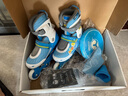 米高溜冰鞋儿童全闪光轮直排轮旱冰鞋轮滑鞋可调尺码S1【培训适用】 全闪蓝色鞋+K7头盔+PE1护具+包 M (31-34)5-9岁 实拍图