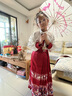 萝美酱2025新款马面裙女童过年服套装全套明制汉服中国风春秋女孩儿童 红色马面裙+提花长袖上衣+项链 140 实拍图