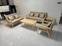 卡特波罗实木沙发客厅家用简易公寓双人位布艺沙发小户型出租房4人位组合 米咖色【送抱枕】清漆款 一人位 +两人位+三人位+茶几+边几 实拍图