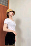 啄木鸟t恤女短款上衣修身打底内搭夏季新款高腰露脐短袖修身上衣 白色【圆领】 L (95-105斤) 实拍图