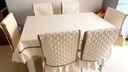 意赞餐桌布椅子套罩餐椅垫套装餐椅垫餐椅套套装家用坐垫通用凳子套罩 棉麻-素面【米色】连体 4把椅子套【不含桌布】 实拍图