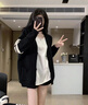 娇茹妮美式复古学院风慵懒撞色条纹毛衣外套女秋冬宽松针织开衫chic上衣 黑色 XL（110—145斤） 实拍图