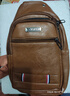背包斜挎包男胸包户外旅行休闲皮包手机包中年男士单肩包大容量 棕色(皮面) 实拍图