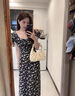 棉致茶歇法式短袖连衣裙女夏季新款广州十三行黑色碎花收腰长裙温柔风 2278黑色【高品质24.5】 L 100-115斤 实拍图