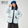 雪中飞轻薄羽绒服女短款新款拼接撞色翻领秋冬菱格衬衫领外套 云水蓝 M (160) 实拍图