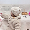 李晨曦（Lichenxi）婴儿帽子秋冬毛线帽可爱超萌保暖防风男童女宝宝搞怪针织冬天儿童 翊鹿角小熊毛线帽—米色 适合1-3岁宝宝头围46-50CM 实拍图