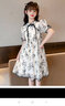 G.DUCKKIDS女童连衣裙2024新款夏装儿童洋气公主裙女大童国风旗袍小女孩裙子 KK2401水墨画旗袍雪纺连衣裙【杏 140cm(140cm) 实拍图