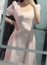 西遇韩式连衣裙2024春季新款方领短袖简约通勤休闲风穿搭女 粉色 M 晒单实拍图