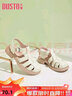大东时尚包头凉鞋女夏季新款简约中跟粗跟魔术贴圆头女鞋0661 米色 39 实拍图
